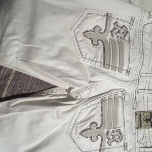 Rock Revival White Slim Straight Jeans with Embroidered Back Pockets